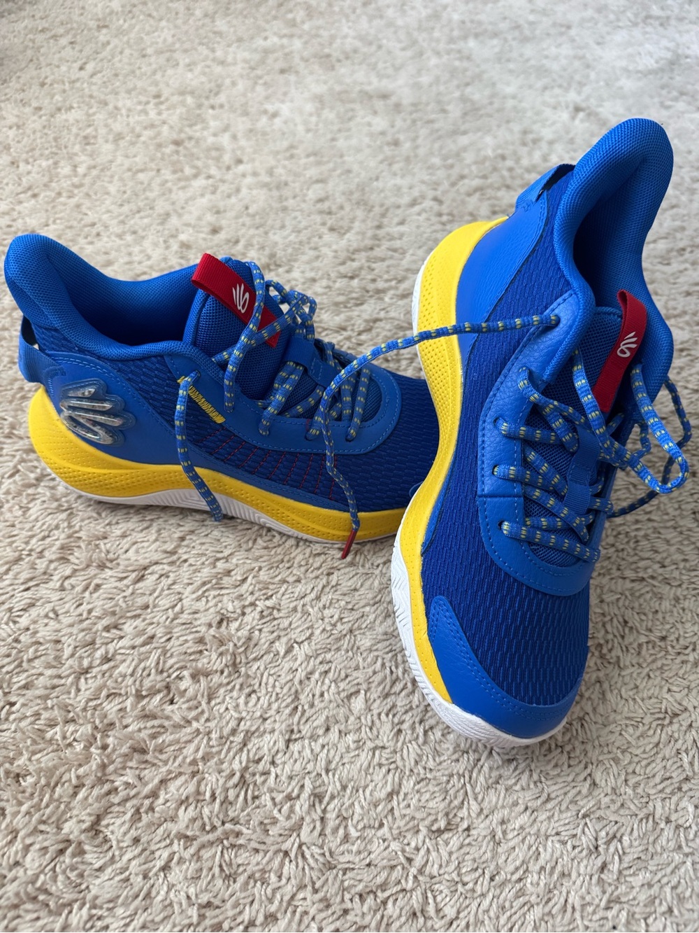 Under Armour Kids Blue and Yellow Athletic Sneakers with Red Accents